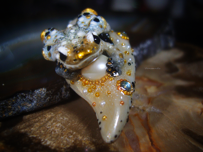 Мини-брошь с жемчугом и крылатой лягушкой "Царская бабочка, Дивная Зоренька"