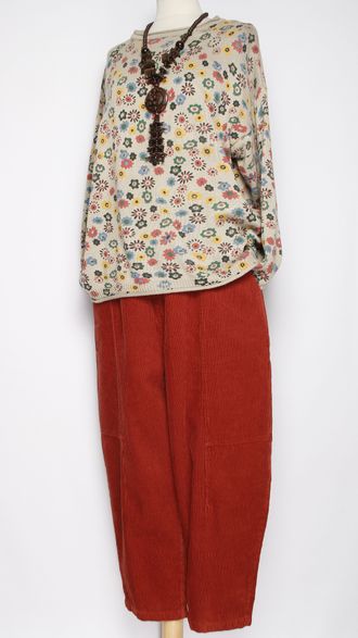 Брюки Бохо "Бананы вельвет строчки" красные р.46-52