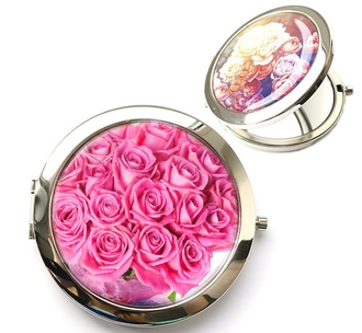 Карманное женское зеркальце двойное "Цветы" (Рисунок в ассортименте)