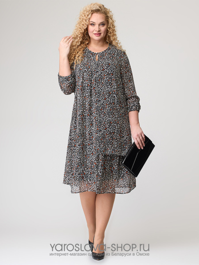 Платье из шифона серого цвета с белым цветочным принтом