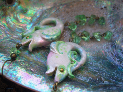 "Рыбки Хрустальной Лагуны", серьги в стиле фарфоровых украшений