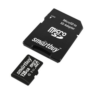 Карта памяти SmartBuy microSDXC 128Gb UHS-I Cl10 + адаптер, SB128GBSDCL10-01