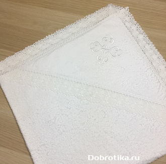 Крестильное полотенце (крыжма), с вышитым крестиком (цвет на выбор), с капюшоном или без,  кружевом, размер 100х100см, можно вышить любое имя, цена от