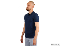 Мужское однотонное темно-синее поло с коротким рукавом на пуговицах, Турция LUXOR