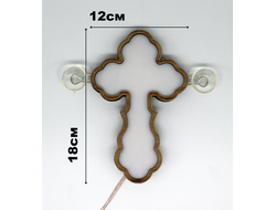 Крест деревянный на лобовое окно 18х12см, светящийся 24V