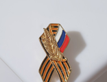 Значок &quot;Георгиевская лента&quot; с флагом России, цветной в золоте