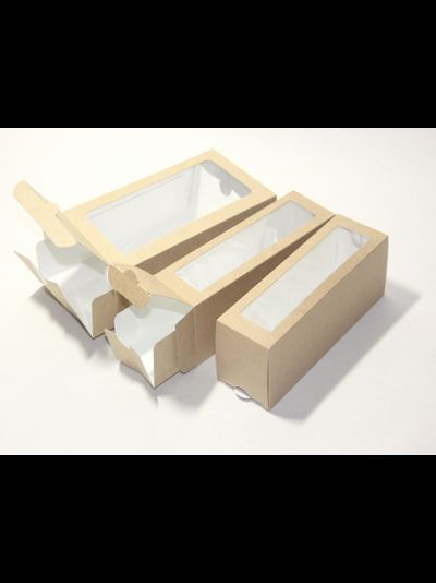 Коробка для 6 макарони с окном (крафт), 180*55*55мм