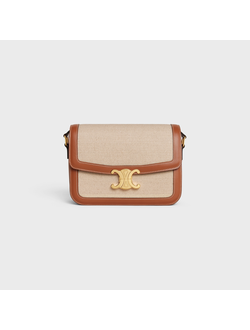 CELINE Classique Triomphe Bag in Textile And Calfskin Natural / Tan