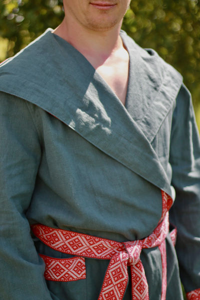 Халат для бани из крапивы "Легкий Пар" зеленый с капюшоном