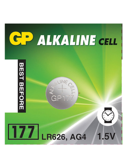 Батарейка GP Alkaline 177 (G4, LR626), алкалиновая, 1 шт., в блистере (отрывной блок), 4891199026690