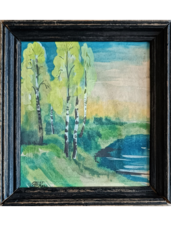 "Берёзы" бумага на картоне акварель Корзникова Л.В. 1980-е годы