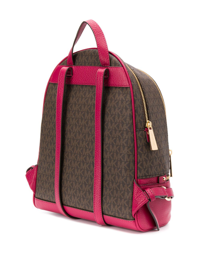 Рюкзак Michael Kors Rhea small leather backpack brown pink MK logo