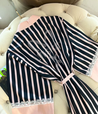 Домашняя одежда Виктория Сикрет 4в1 черно-розовая полоска