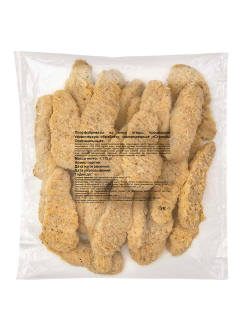 Стрипсы куриные в панировке, заморозка. Цена за упаковку 1.115кг