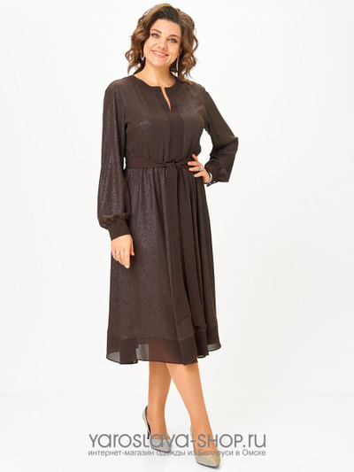 Женское нарядное шифоновое платье в коричневом цвете