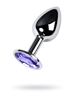 717001-4 Анальная втулка Metal by TOYFA, металл, серебряная, с фиолетовым кристаллом, 7 см, Ø 2,8 см