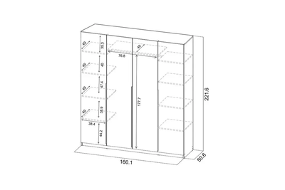 ШК 5 1600 шкаф четырехстворчатый распашной Графит