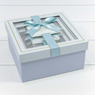 Коробка подарочная с окном и бантиком (голубая), 15*15*6,5см