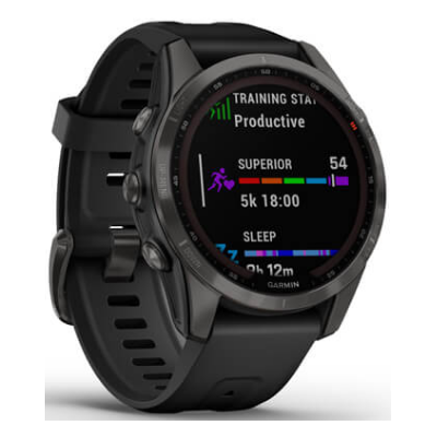 Умные часы Garmin Fenix 7s Sapphire Solar титановый серый DLC с черным ремешком