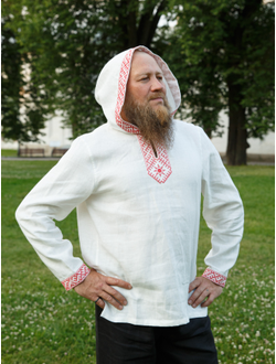 Льняная рубашка с капюшоном "Солнце"