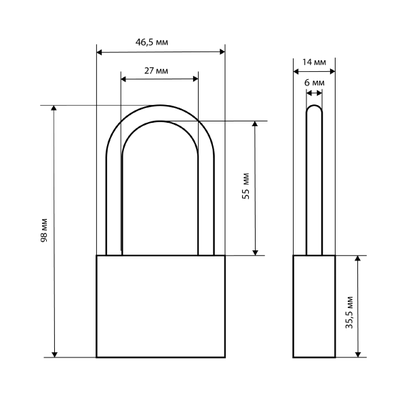 Замок навесной СТАНДАРТ HG-350L дл.дужка d6мм  [47889]