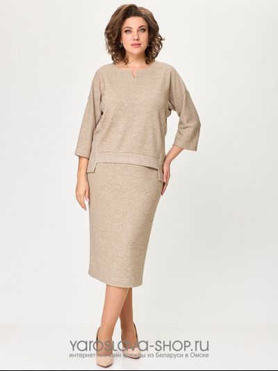 Модель: 1374.Двухпредметный костюм: джемпер и юбка бежевого цвета