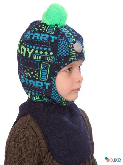 Шапка-шлем  21202-06, цвет темно-синий, салатовый, р. 48-50