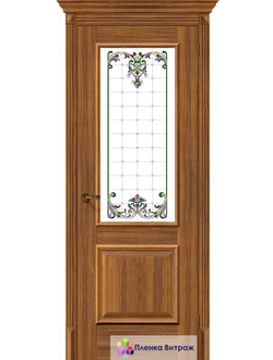 Витражная пленка, витражная пленка самоклеющаяся, пленочный витраж с классическим рисунком в дверь