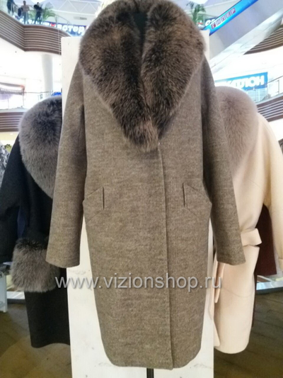 Пальто женское с меховым воротником Арти мода Arti moda 121 бежевое