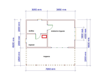 Б-25 ГАБАРИТНЫЕ РАЗМЕРЫ: (6.5Х7М) 1 ЭТАЖ, ОБЩАЯ ПЛОЩАДЬ: 45.5М²