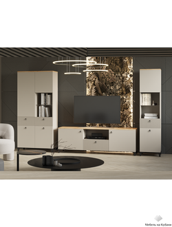 Ника гостиная модульная 2700х2100х410мм мдф бежевый мат-05 / лдсп кашемир + дуб делано