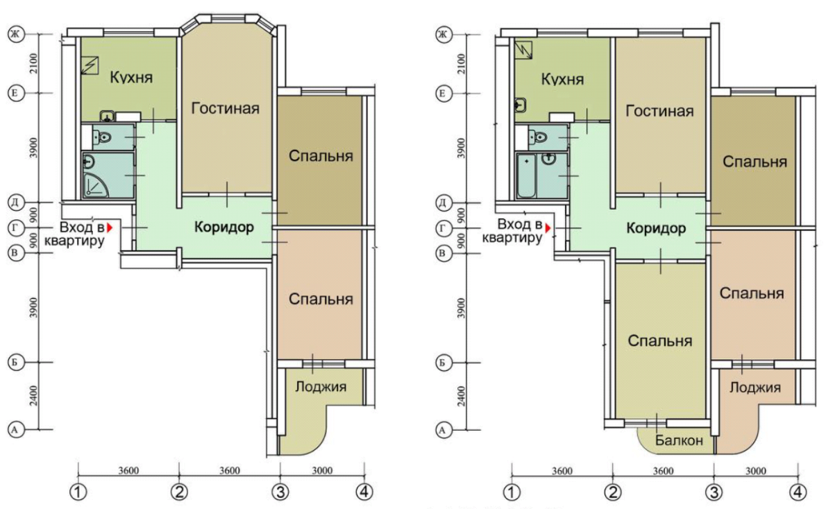 План квартиры П-3м до перепланировки 