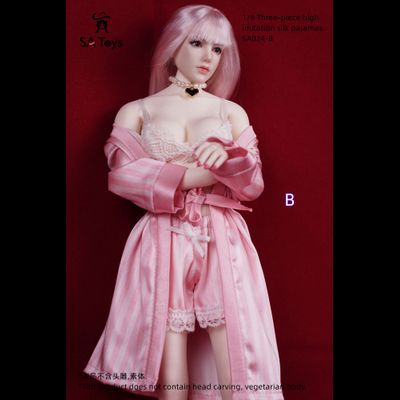 Женская пижама, набор из 3 предметов (розовая) - 1/6 - Three-piece high imitation silk pajamas (SA024B) - SA Toys