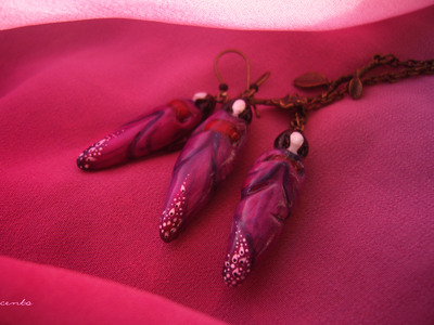 "Вальс магнолии", комплект украшений из фарфора (серьги и подвеска)