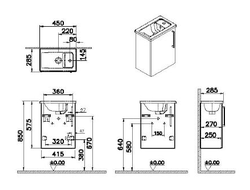 Модуль с квадратной раковиной, Vitra Root, 45 см, с дверцей, глянцевый белый, левосторонний, 66342