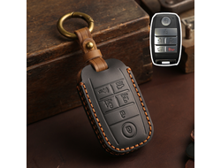 Чёрный чехол для ключа Kia Carnival 3, Sedona 3 (2014+) из натуральной чёрной кожи