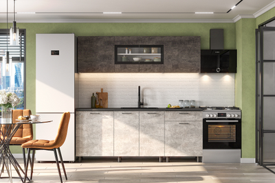 КГ-9 (2000) Белый/Цемент тёмный/Цемент светлый/Чёрный кухонный гарнитур