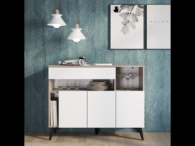 Комод Ева КМ-11 дуб смоки/белый (Мебелони)