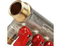 Коллектор распределительный STOUT с шаровыми кранами 3/4", 4 отвода 1/2" (красные ручки) (Арт. SMB 6