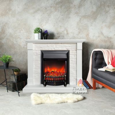 Электрокамин Тауэр WT камень белый с очагом Fobos