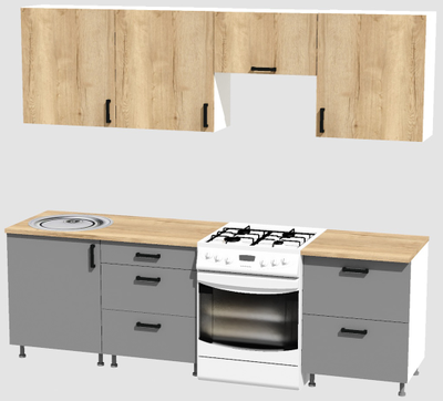 Кухня Эконом 1,8 метра (600х600х600) Цвет: Дуб Вотан/Базальт
