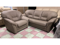 Финский кожаный диван-кровать + кресло. Натуральная кожа. Finesse.