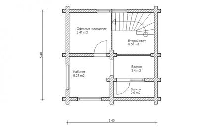 Офис из бревна 6.0 х 6.0 два этажа ДБ-09