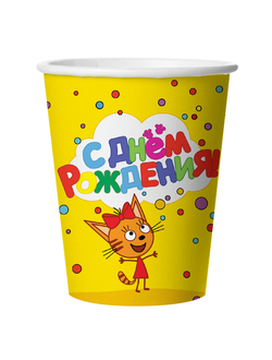 Стаканы (250 мл) Три Кота, С Днем Рождения!, Желтый, 6 шт.