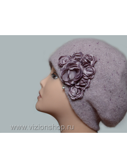 Красивый берет зима 2019 с цветами Vizio Италия 6106 розовый