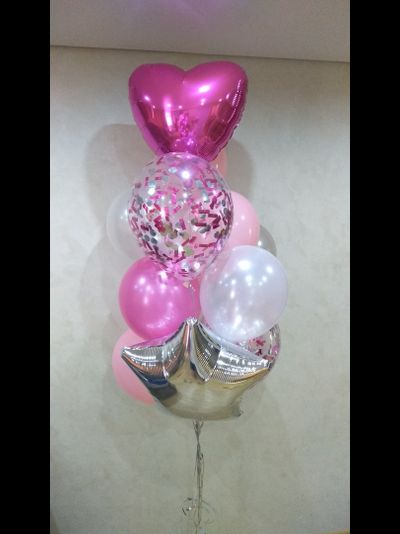Набор шаров с гелием "Серебристо-розовый"