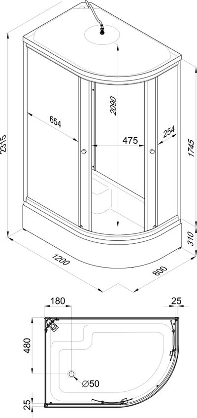 Душевая кабина Тритон Коралл 120х80 B левая