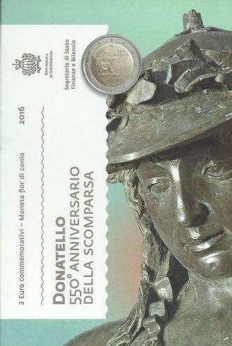 2 евро 550 лет со дня смерти Донателло, в буклете. Сан-Марино, 2016 год