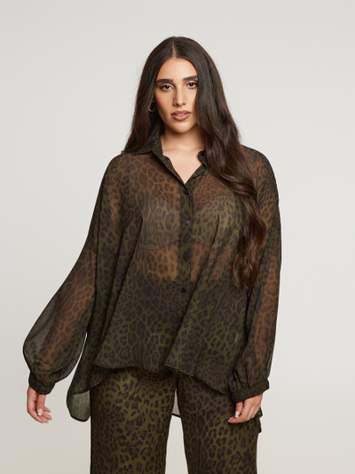Рубашка полупрозрачная с принтом леопард