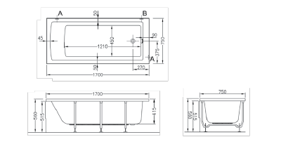Ванна прямоугольная Neon 170X75 см, 52280001000